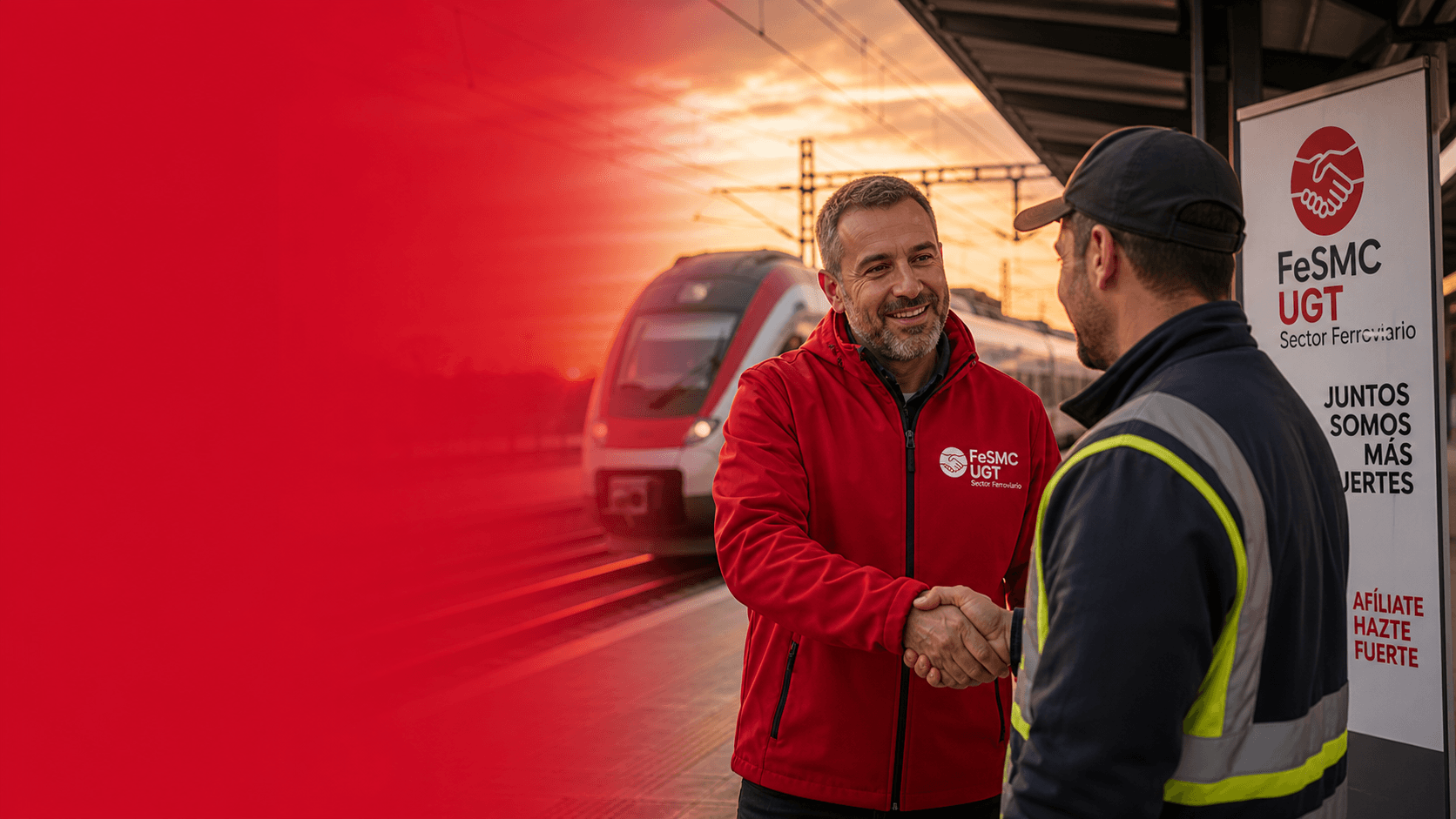 UGT Sector Ferroviario junto a un tren
